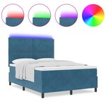Lit Box Spring vidaXL avec Matelas & LED Bleu Foncé 140x200 cm Velours