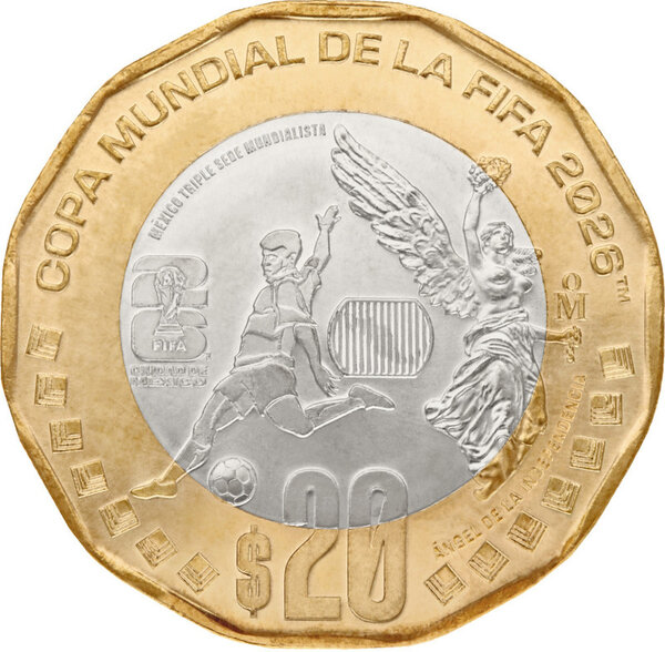 Monnaie FIFA WORLD CUP 26 Angel Independencia Cupronickel 20 Pesos Mexico 2026 (PRÉCOMMANDE)