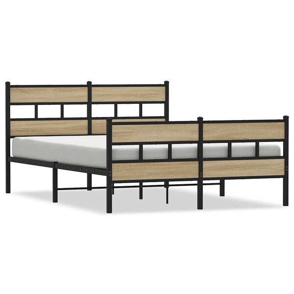 vidaXL Cadre de lit en métal sans matelas chêne sonoma 135x190 cm