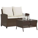 vidaXL Canapé de jardin 2 places coussins table marron résine tressée