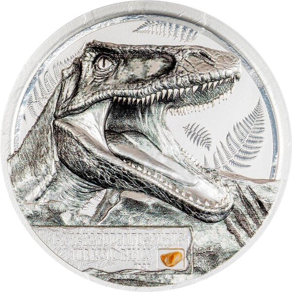Monnaie CARCHARODONTOSAURUS Jurassic Relics 1 Oz Argent 5$ Cook Islands 2026