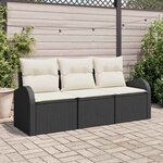 vidaXL Ensemble de canapé de jardin 3 Pièces Noir et blanc Poly rotin