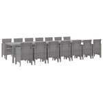 Ensemble de repas de jardin de 15 pièces vidaXL Gris clair Poly Rattan