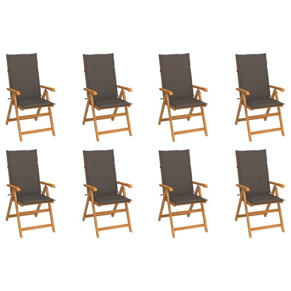 vidaXL Chaises inclinables de jardin et coussins lot de 8 Teck solide