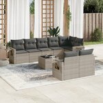 vidaXL Salon de jardin 9 Pièces avec coussins gris clair résine tressée