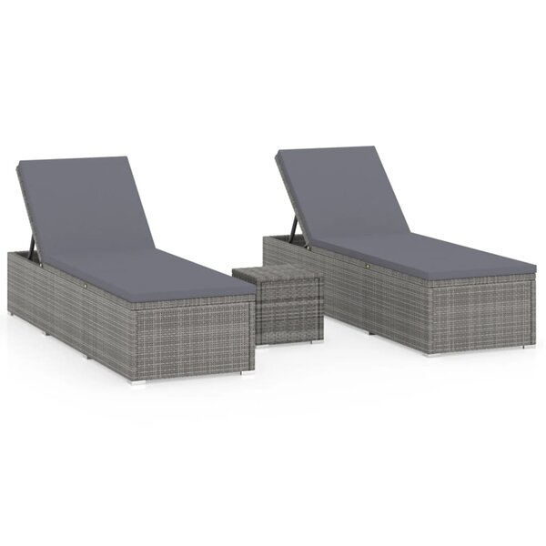 vidaXL Chaises longues de jardin table à thé 3 Pièces Résine tressée Gris