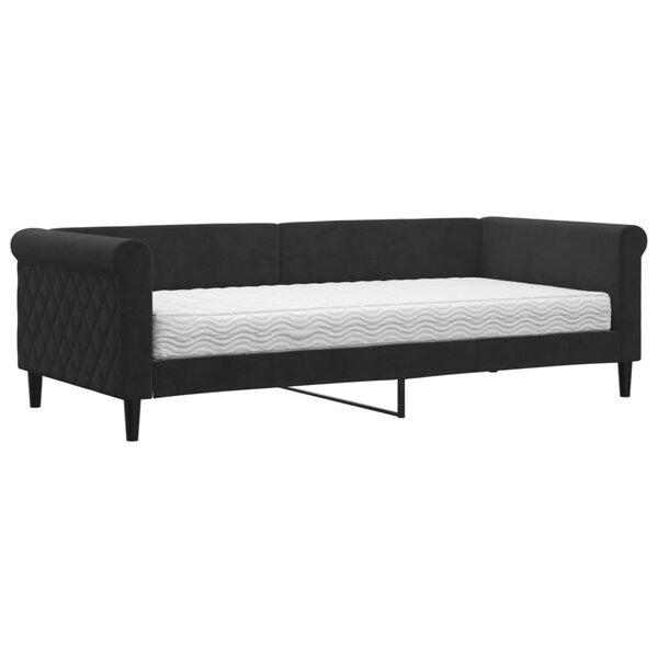 vidaXL Lit de jour avec matelas noir 90x200 cm velours