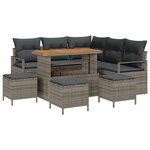 Ensemble de canapés de jardin de 9 pièces avec coussins Gris Poly Rattan Acacia