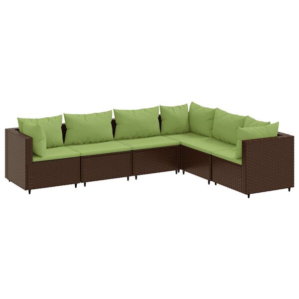 vidaXL Salon de jardin 6 Pièces avec coussins Marron Résine tressée