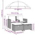 vidaXL Canapé de jardin 2 places et parasol tabourets gris clair rotin