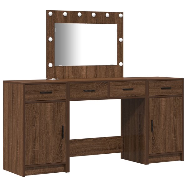 Ensemble coiffeuse 3 pièces avec LED en bois d'ingénierie chêne noir