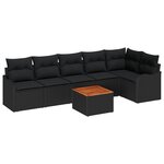Canapé de Jardin 7 Pièces vidaXL avec Coussins Noir Poly Rattan Acacia