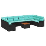 vidaXL Ensemble de canapé de jardin 11 Pièces Noir et turquoise polyrotin