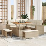 Ensemble de canapés de jardin 8 pièces avec coussins beige en poly rotin