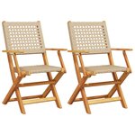 vidaXL Chaises de jardin lot de 2 beige bois massif d'acacia et rotin