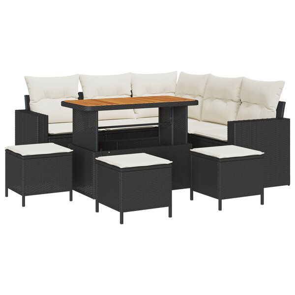 Ensemble de Canapé de Jardin de 9 Pièces avec Coussins en Rattan Poly Noir