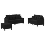 vidaXL Ensemble de canapés 3 Pièces avec coussins Noir Tissu
