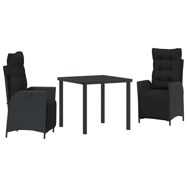 vidaXL Ensemble de salle à manger pour jardin 3 Pièces Noir polyrotin
