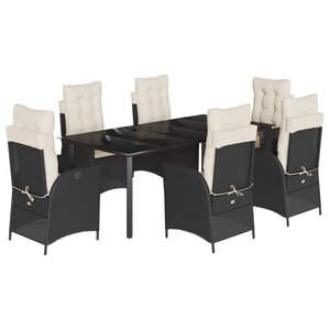 vidaXL Ensemble à manger de jardin coussins 7Pièces Noir Résine tressée