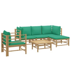 Salon de jardin meuble d'extérieur ensemble de mobilier 6 pièces avec coussins vert bambou 02_0016957