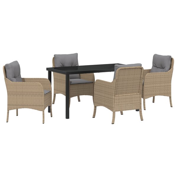 vidaXL Ensemble de Salle à Manger de Jardin de 5 Pièces avec Coussins Beige Rattan PE