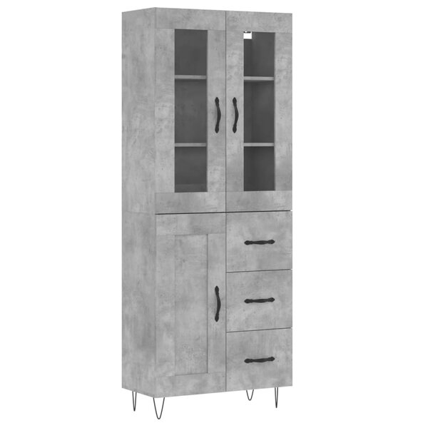vidaXL Buffet haut Gris béton 69 5x34x180 cm Bois d'ingénierie