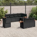 vidaXL Salon de jardin 8 Pièces avec coussins noir résine tressée