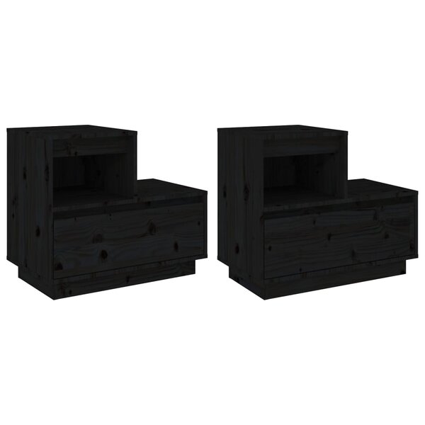 vidaXL Tables de chevet 2 Pièces Noir 60x34x51 cm Bois de pin solide