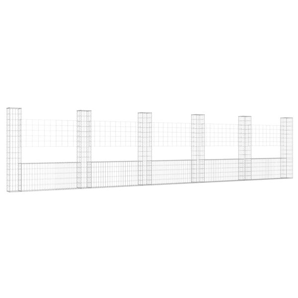 vidaXL Panier de gabion en forme de U avec 6 poteaux Fer 620x20x150 cm
