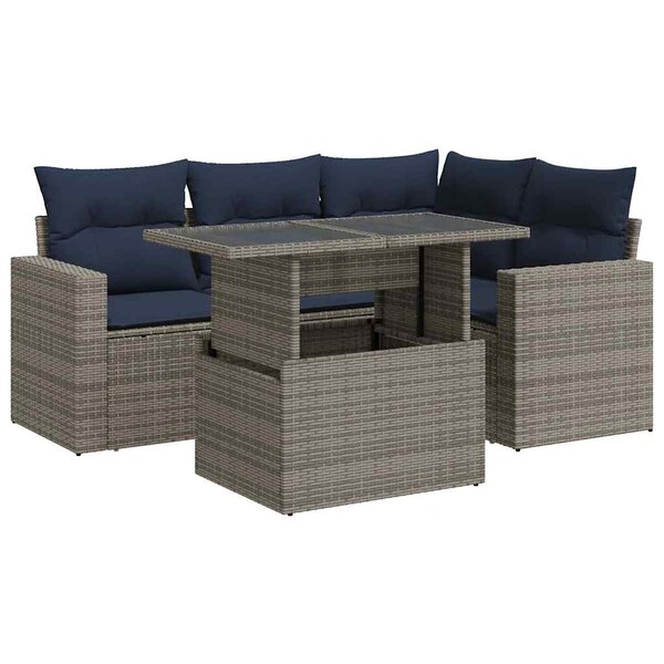 vidaXL Salon de jardin 5 Pièces avec coussins gris résine tressée acacia