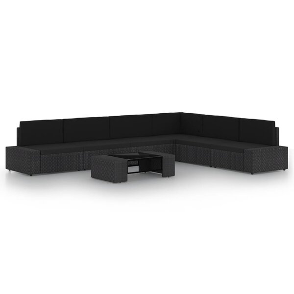 vidaXL Salon de jardin 7 Pièces avec coussins Noir Résine tressée