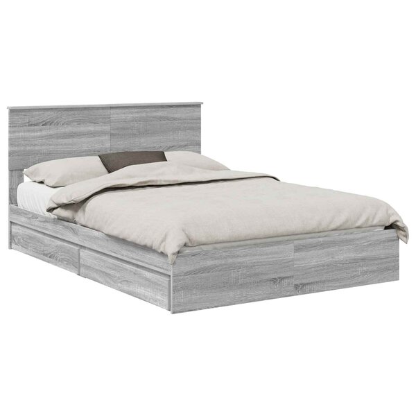 vidaXL Lit de Rangement Gris Sonoma 140 x 200 cm Bois d'ingénierie