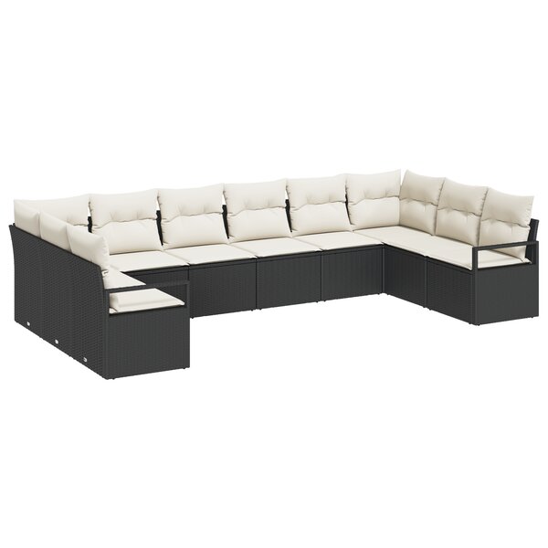 Set de canapé de jardin 10 pièces vidaXL avec coussins noir poly rattan