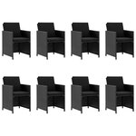 vidaXL Ensemble à manger d'extérieur 9Pièces coussins résine tressée noir