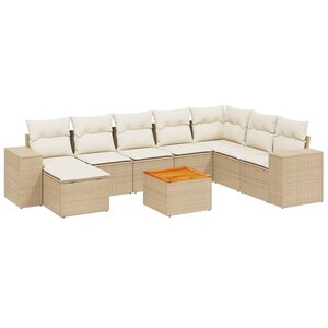 vidaXL Salon de jardin avec coussins 9 Pièces beige résine tressée