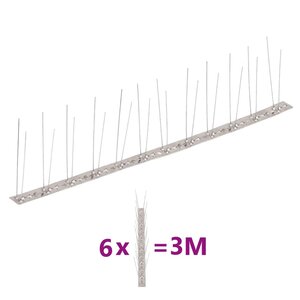vidaXL Ensemble de 6 pointes à 2 rangées contre oiseaux Inox 3 m