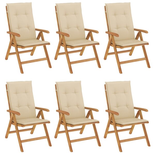 vidaXL Chaises de jardin inclinables et coussins lot de 6 bois teck