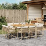 vidaXL Ensemble à manger de jardin et coussins 11 Pièces beige poly rotin