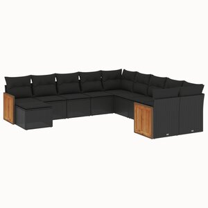 vidaXL Salon de jardin 11 Pièces avec coussins noir résine tressée