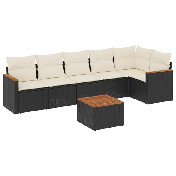 vidaXL Salon de jardin 7 Pièces avec coussins noir résine tressée