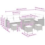 Ensemble de canapé de jardin 10 pièces avec coussins Beige Poly Rotin Acacia