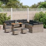 vidaXL Ensemble de canapé de jardin 14 Pièces Gris Poly rotin