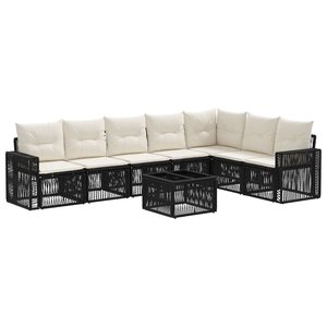 vidaXL Ensemble de canapé de jardin 8 Pièces Noir et blanc crème