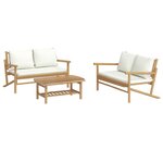 vidaXL Salon de jardin 3 Pièces avec coussins blanc crème bambou