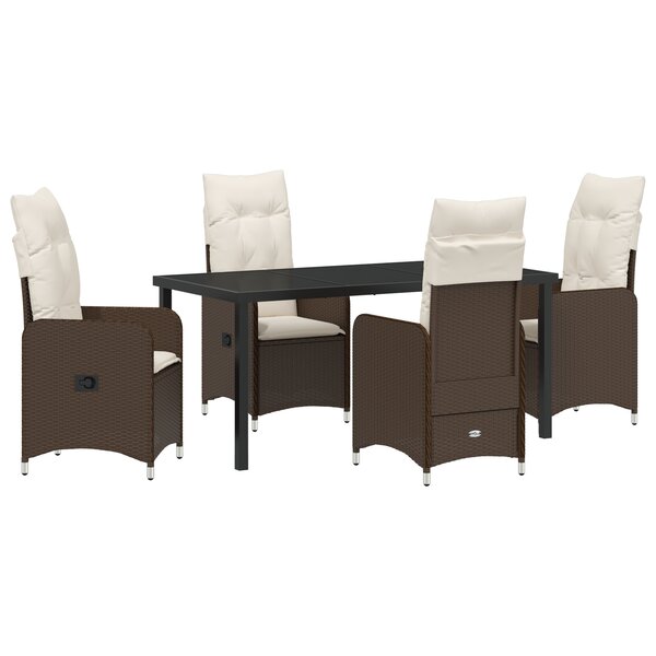 vidaXL Ensemble de salle à manger de jardin 5 pièces avec coussins Marron Poly rotin