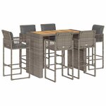 vidaXL Ensemble de bar de jardin 7 Pièces avec coussins gris poly rotin