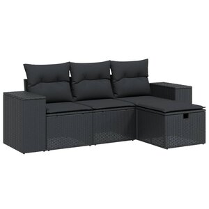 vidaXL Salon de jardin 4 Pièces avec coussins noir résine tressée