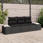 vidaXL Ensemble de Canapés de Jardin de 3 Pièces avec Coussins Noir Poly Rattan