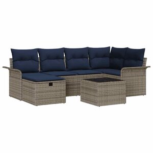 vidaXL Ensemble de canapé de jardin avec coussin 7 Pièces Gris Poly rotin