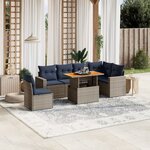 vidaXL Salon de jardin 7 Pièces avec coussins gris résine tressée